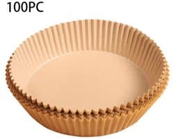 100-Stuks Airfryer bakpapier - Airfryer papieren bakvormpjes - Hittebestendig en oliebestendig Airfryer bakvormpjes - Antiaanbaklaag, oliebestendig en waterdicht - Geschikt voor dagelijks thuis bakken, grillen, koken en frituren van snacks - Geel