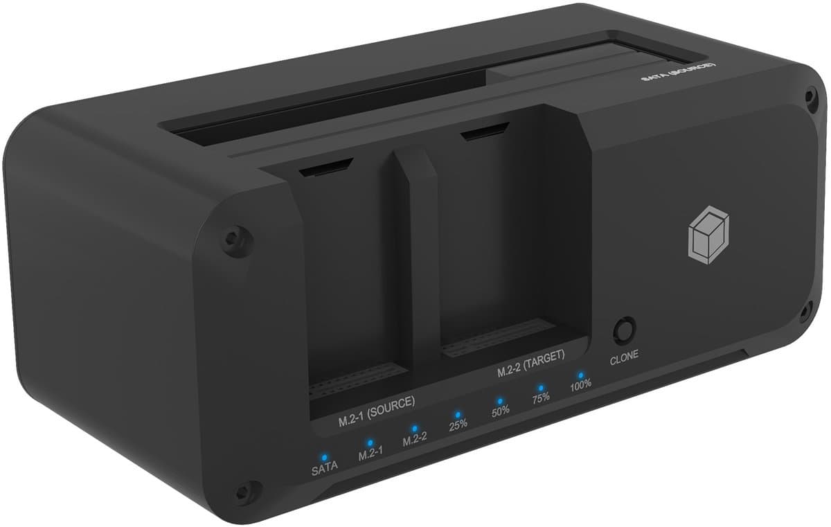 ICY BOX IB-2924MSCL-C31 Kloon- & Docking Station voor 2,5"/3,5" SATA & M.2 NVMe SSD – USB 3.2 Gen 2 Type-C®, tot 10 Gbit/s, one-touch stand-alone kloonfunctie, 3 gelijktijdige schijven, LED-status, plug & play — afbeelding 1