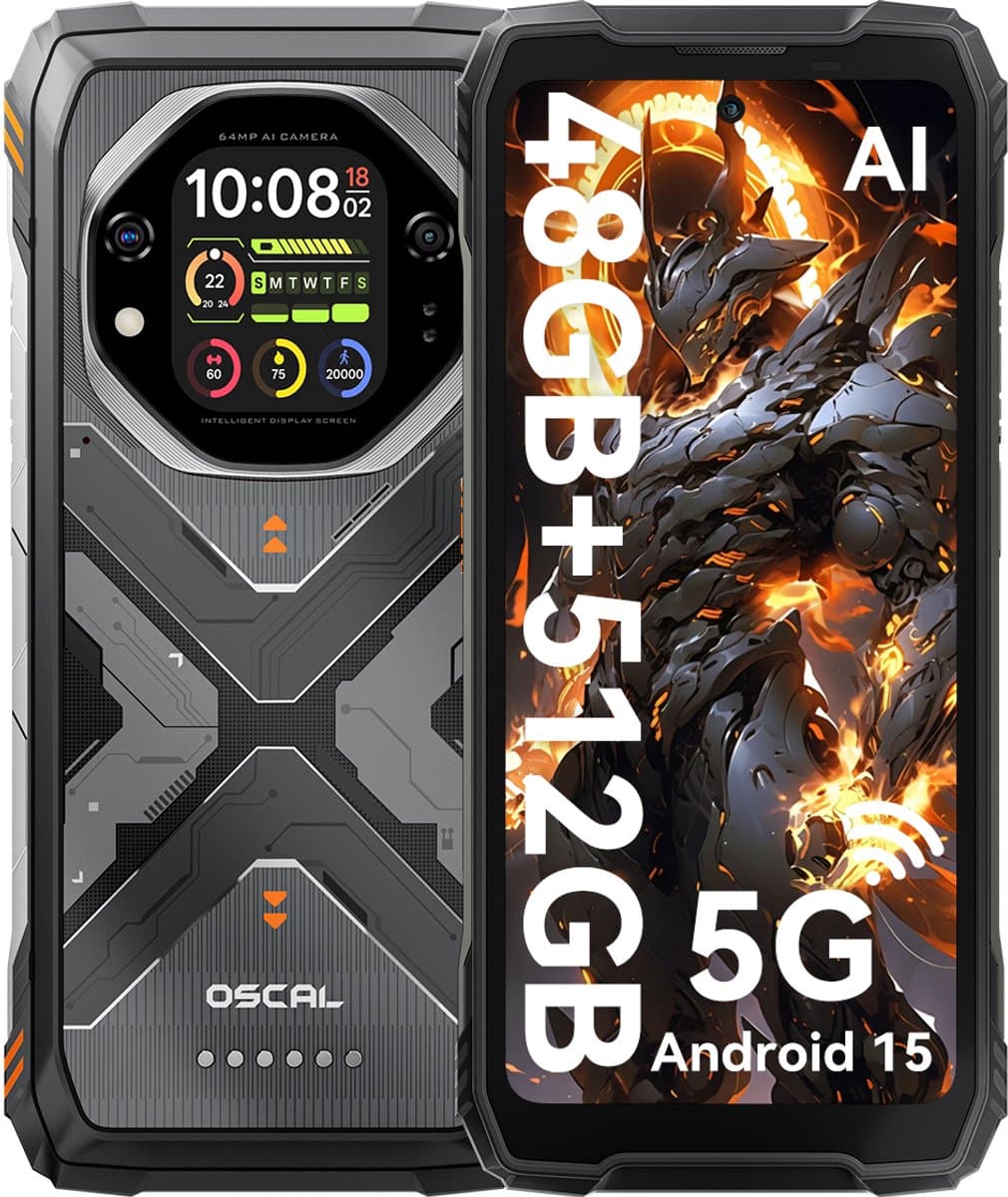 OSCAL TANK 1 - Robuuste Smartphone - 5G - 48GB RAM - 512GB ROM - 20000mAh - 6.78 inch FHD+ 120Hz - MTK Dimensity 7050 - 64MP+50MP+20MP Nachtzicht - Android 15 - AI Robuuste Telefoon - NFC - IP68/IP69K/GPS - Oranje — afbeelding 1