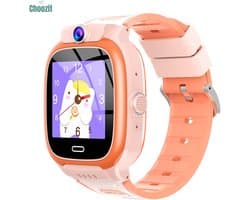 Kinder Smartwatch met GPS & Telefoonfunctie – Veiligheidshorloge voor Kinderen met Camera, SOS-Knop & Locatietracking – Ouderlijk Toezicht – Roze/Oranje