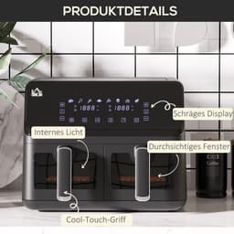 HOMCOM-Heißluftfritteuse-Stahl, Kunststoff-38,5L x 38B x 30,5H cm-Schwarz — thumbnail 6