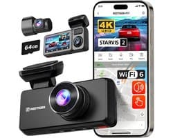 RedTiger F17 Dashcam voor auto - Ultra 4K & 1080P & 1080P– Voor en Achter Camera – Binnenkant camera - 2025 Model - WiFi en GPS – 3.0 Inch met App - Sony Sensor - Dashcams - Parkeerbewaking - G Sensor - Loop opname - Sony Starvis 2 sensor
