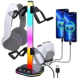 RGB Hoofdtelefoonhouder met Verzwaarde Basis en Oplader - Gaming Hoofdtelefoonhouder met USB en Type C — thumbnail 1