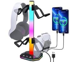 RGB Hoofdtelefoonhouder met Verzwaarde Basis en Oplader - Gaming Hoofdtelefoonhouder met USB en Type C