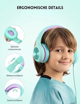 StayPowered Kinderheadset - De Ultieme Veilige en Comfortabele Hoofdtelefoon voor Kinderen - Hoge Audio Kwualiteit - Ingebouwde Volumeregelaar - Verstelbare en Opvouwbaar Ontwerp - Compact Ontwerp - Zeegroen/Blauw - Levering Sneller dan Aangegeven — thumbnail 3