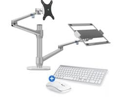 Living Needs - Monitor Arm 2 schermen - Zilver - Inclusief draadloze Muis en Toetsenbord - Verstelbaar - Ergonomische laptop standaard