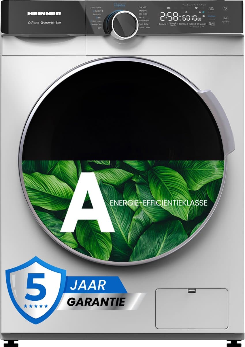 Heinner HWM-M914IVKA+++ Wasmachine 9 kg – 14 Programma's – 1400 tpm – Energieklasse A – Stoomfunctie – Touchbediening – Wit – 5 Jaar Garantie — afbeelding 1