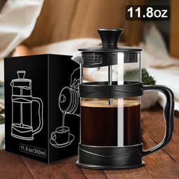 French Press Koffiezetter 350 ml – RVS Filter & Hittebestendig Glas – Cold Brew & Heet Koffie – Reizen & Thuis (Zwart) — thumbnail 3