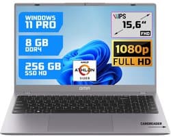 GMR 15.6" Full HD Laptop - 8GB RAM / 256GB SSD - AMD Athlon Silver - Win 11 Pro - Thuis, Office & Studie