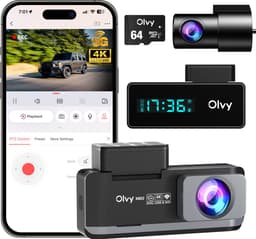 Olvy Dual Dashcam - Voor Auto - Camera Voor en Achter - 4K - Full HD - Nachtzicht - Met 64GB SD - Wifi — thumbnail 1