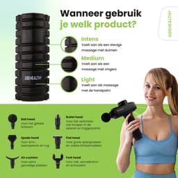 2BEHEALTHY Massage Gun Professioneel & Foam Roller - Incl. 6 Opzetstukken en 30 Massagestanden - 8 Uur Batterij - Sport en Relax Massage Pistool - Massageapparaat - Foamrollers - Foamrol - Massage Roller - Massageroller — thumbnail 5
