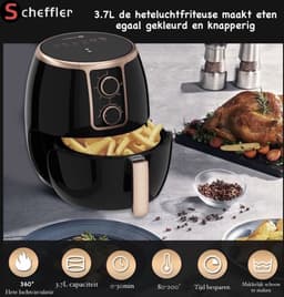 Luxe airfryer - Hetelucht friteuse - 3.7L - 1300-1500W - Thermostaat en timer - 6 automatische programma's - Zwart met goud — thumbnail 4