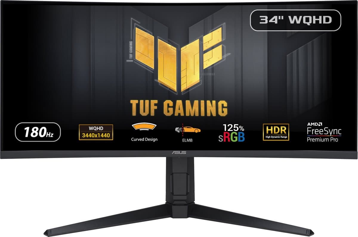 ASUS TUF Gaming VG34VQL3A - WQHD Ultrawide Gaming Monitor - 180hz - USB-hub - 34 Inch — afbeelding 1