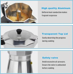 Espressomachine, 14 kopjes van aluminium, espressokan, espresso, mokkakan, Italiaanse koffiekoker met transparant deksel, niet voor inductie, 700 ml — thumbnail 4