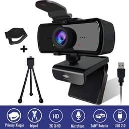 DynaBright Webcam met Ruisvrije Microfoon - Webcam Cover en Tripod - HD Pro Webcam - 4MP - 2560x1440 - Webcam voor PC - Webcam voor Computer — thumbnail 1