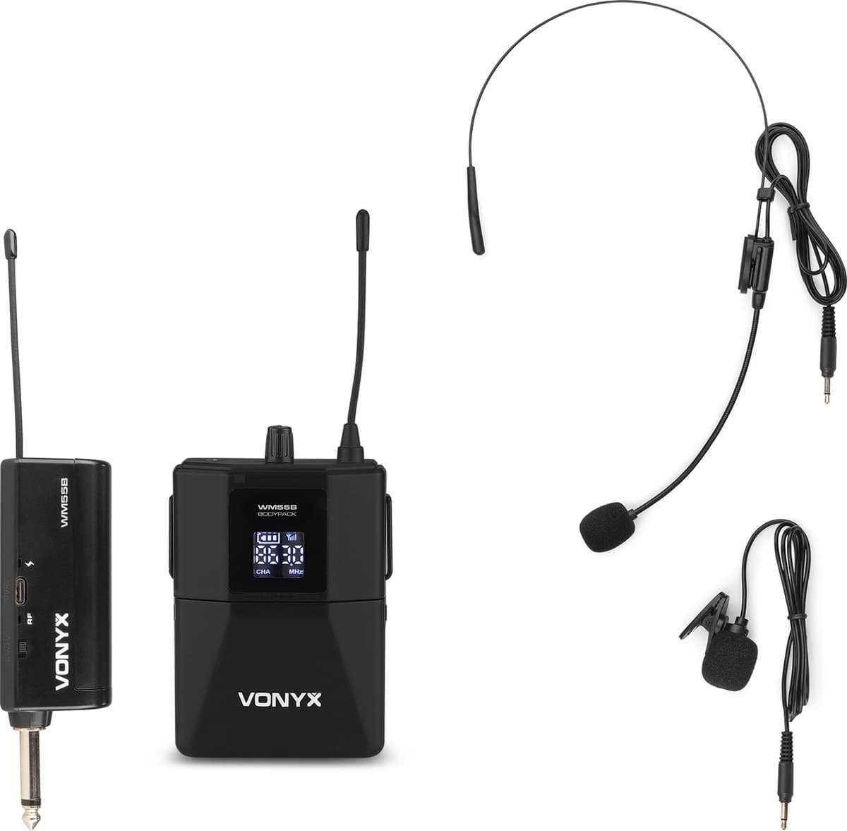 Vonyx WM55B draadloze headset microfoon met bodypack - 10 kanalen - UHF - plug & play — afbeelding 1
