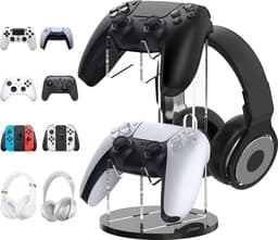 Game Controller houder/headsetstandaard, 2-in-1 acryl universele houder voor houder, gamingaccessoires, controller hoofdtelefoon houder standaard accessoires, zwart — thumbnail 1