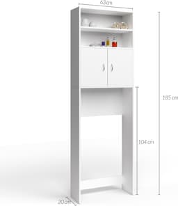 Casaria Wasmachine Kastje - 2 deuren 185x63x20cm - wit — thumbnail 2