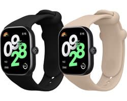 kwmobile 2x horlogebandjes geschikt voor Xiaomi Redmi Watch 4 / Watch 5 / Watch 5 eSIM bandje - Smartwatch bandjes van TPU - Activity tracker horloge band in zwart / beige