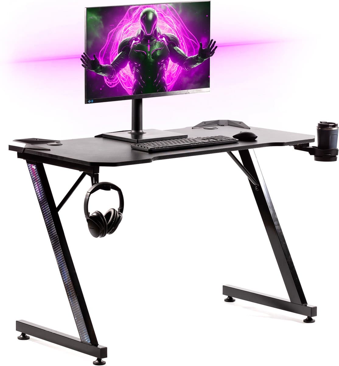 Gadgy Game Bureau Carbon - Gaming Bureau 110 CM Breed - Gaming Desk met Carbon Details - Gaming Tafel met Koptelefoonhouder, bekerhouder & kabeltunnel - Level Up Gamen met Gadgy - Zwart Carbon — afbeelding 1
