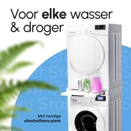 Stapelkit met Uitschuifbare Plank voor Wasmachine & Droger – Wit – Bodo — thumbnail 4