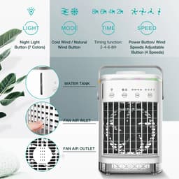 Mini Airco - Ventilator - Aircooler Met Water - Airconditioning Zonder Afvoerslang - Kleine Airco Met Led Verlichting - Wit — thumbnail 4