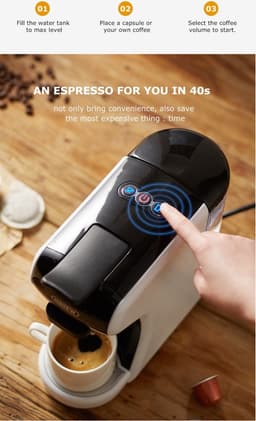 HiBREW H1A 4 IN 1 Expresso Koffiezetapparaat Compatibel met Dolce Gusto Gemalen Koffie(Wit)-Koud en Heet Extractiesysteem-19 Bar Hoge Druk-2 Kopjes Maatopties-Veilig, Geluidsarm en Makkelijk Schoon Te Maken — thumbnail 2