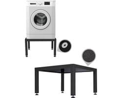 WassiStand Wasmachine Verhoger met Anti-Slip & Grip – Wasmachine Kast en Ombouw – Verhoging voor Wasmachine, Vaatwasser, Koelkast, Vriezer en Droger – Witgoed Verhoger - Inclusief 4 Dempers – Roestvrij – Maximaal 750 kg – 61x61x34cm - Zwart