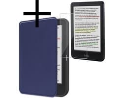 Hoes Geschikt voor Kobo Clara Colour Hoesje Bookcase Cover Book Case Hoes Sleepcover Met Screenprotector - Donkerblauw