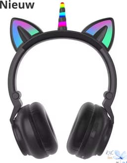 RyC Toys Kinder Hoofdtelefoon unicorn- zwart | Draadloze Koptelefoon- eenhoorn -Kids Headset-Over Ear-Bluetooth-Microfoon-unicorn-Led Verlichting — thumbnail 1