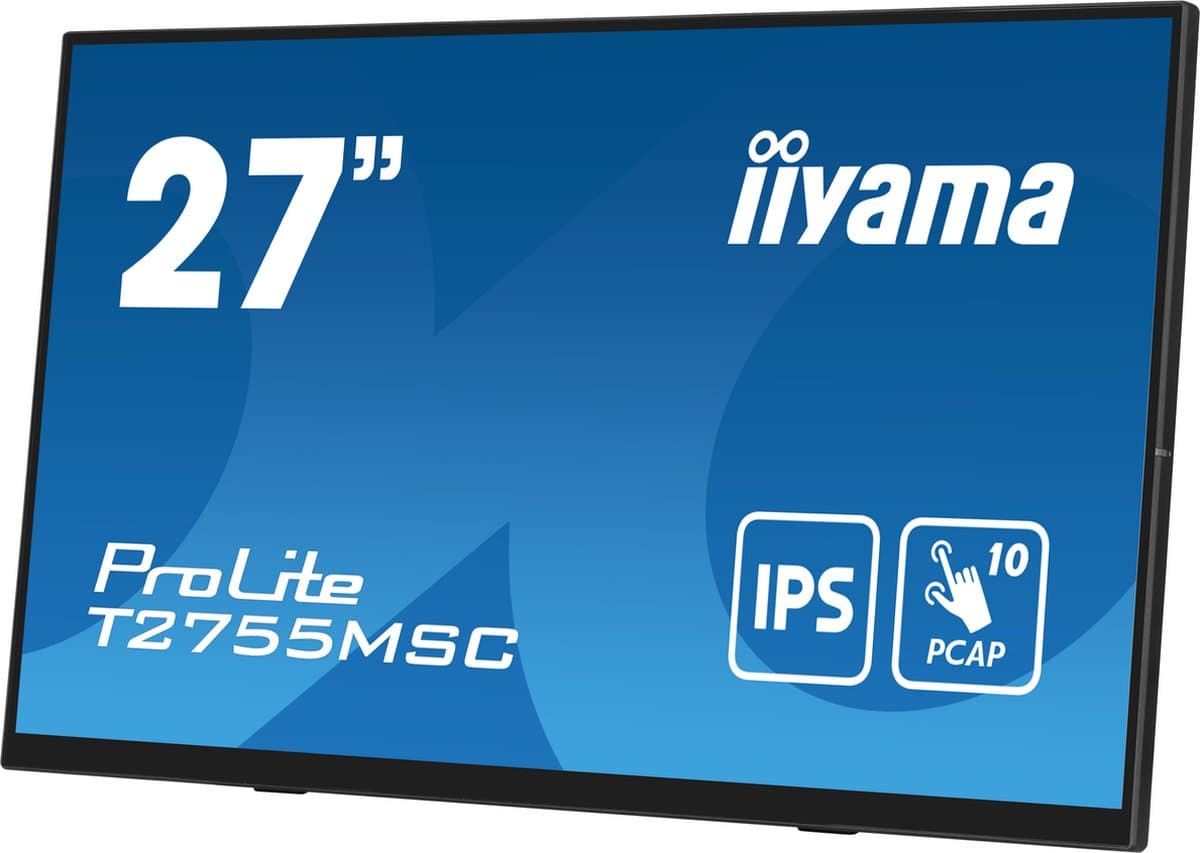 Iiyama ProLite 27" optisch gebonden PCAP 10-punt touchscreenmonitor met IPS-paneeltechnologie, edge-to-edge glasdesign, anti-vingerafdruklaag en flexibele standaard — afbeelding 1