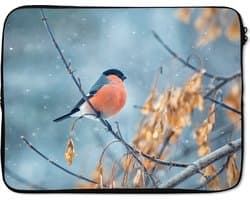 Laptophoes - Laptop - Vogel - Dieren - Sneeuw - Takken - Laptop sleeve - 17 Inch