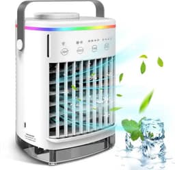 Mini Airco - Air Cooler met Verlichting, Timer en 4 Snelheden - Luchtverfrisser - Krachtige Luchtkoeler - Ventilator - Draagbare Mobiele Airco - Fluisterstille Luchtkoeler - 7 Sfeerkleuren - 4-in-1 - Airconditioning - 2 Koelfuncties - Wit — thumbnail 1