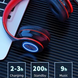 Pro Care Excellent Quality® Headset met Microfoon LED verlichting - Headset Draadloos - Bluetooth - Active Noise Reduction - SD card mogelijkheid - Kleur Rood Zwart — thumbnail 4