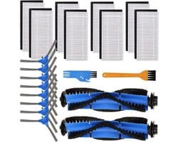 Vervangende onderdelen geschikt voor Eufy RoboVac 11S, 15C, 30, 30C, 12, 35C robotstofzuiger, accessoireset 8 zijborstels, 2 hoofdborstels, 8 filters, 2 reinigingsgereedschappen (18 stuks)