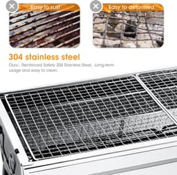 Roestvrijstalen BBQ houtskoolgrill rookgrill opvouwbaar draagbaar voor koken in de open lucht camping wandelen picknick backpacks groot zilver — thumbnail 2