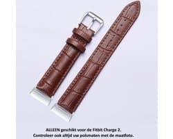 Bruin kunstlederen bandje geschikt voor Fitbit Charge 2 – Maat: zie maatfoto - Krokodillenleer textuur - gespsluiting – Brown PU leather smartwatch strap - Leer - Leder - Leren Horlogebandje