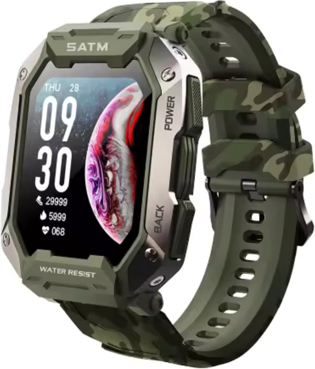 Tijdspeeltgeenrol - Army smartwatch Groen/Cameo - Stappenteller - Hartslagmeter - Bloeddrukmeter - Bluetooth - Waterdicht - Gezond - Fitness - — afbeelding 1