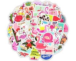 50 Flamingo Stickers – Celvar – Watervast & UV Bestendig – 50 verschillende Hippe Decoratie Stickers – Hoge Kwaliteit PVC Stickers – 50 Coole Roze Flamingo Stickers Mix - Voor Laptop, Telefoon, Skateboard, Koelkast, Koffer, Douche etc.