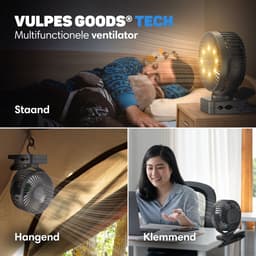 Vulpes Goods® Tech - Mini USB Ventilator PRO - Oplaadbare Tafelventilator - Stille Mini Fan met Afstandsbediening - Handventilator - Klein, Stil & Geruisloos - 3 Snelheden & Verlichting - 12000 mAh & Powerbank functie - Premium Zwart — thumbnail 5