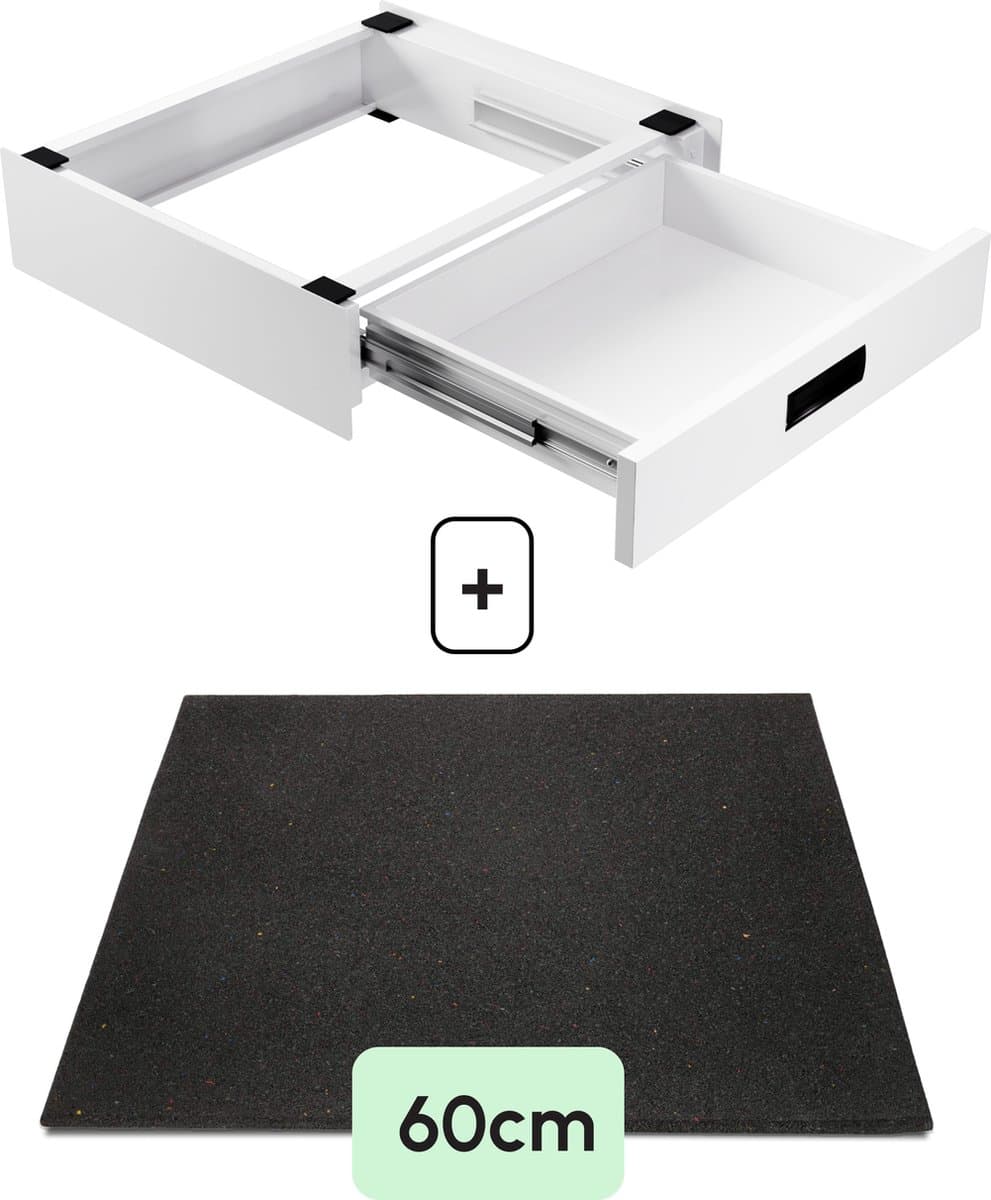 Bodo® - Stapelkit & Anti trillingsmat voor Wasmachine en Droger - Tussenstuk met Uitschuifbare Opberglade - Wit — afbeelding 1