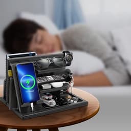 Valentijnscadeaus voor mannen houten telefoon docking station papa geschenken nachtkastje organizer houder nachtkastje portemonnee horloge stand kerstcadeaus voor mannen of vrouwen verjaardag — thumbnail 3