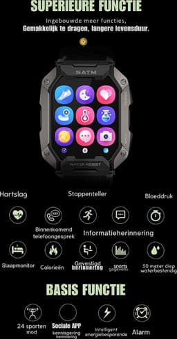 Tijdspeeltgeenrol - Army smartwatch Groen/Cameo - Stappenteller - Hartslagmeter - Bloeddrukmeter - Bluetooth - Waterdicht - Gezond - Fitness - — thumbnail 4