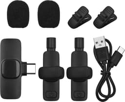 Set van 2 - Draadloze lavalier microfoon - USB-C - Plug & Play reversclip -On Mini Microfoon voor Youtube Facebook Live Stream TikTok Vlog Zoom Video-opname - Ruisonderdrukking / Geen APP & Bluetooth nodig — thumbnail 2
