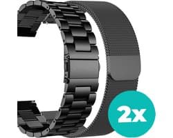 Smartwatch bandjes - 2 pack - Stalen band - Milanese band – Zwart – Zwart - 18mm bandje – set van 2 – Geschikt voor Vivoactive 4s / Garmin Venu 2s / Garmin Vivomove 3s - Milanees bandje - Stalen bandje