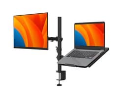 Auronic Monitor Arm voor Laptop Scherm - 2 Schermen - Laptop Standaard - 13 tot 27 Inch - Verstelbaar - Staal - Zwart