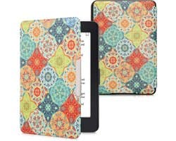 kwmobile e-reader hoesje geschikt voor Amazon Kindle Paperwhite hoes - E reader flip case met magnetische sluiting - Ereader cover - Portugese tegels design in rood / groen / blauw