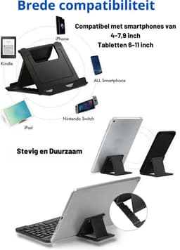 Waledano® Telefoonstandaard Bureau- Tablethouder -Telefoonhouder - Opvouwbaar en Verstelbaar - ZWART — thumbnail 4