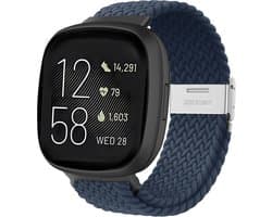 Strap-it Smartwatch bandje - Verstelbaar gevlochten nylon bandje - geschikt voor Fitbit Versa 3 / Fitbit Sense - donkerblauw