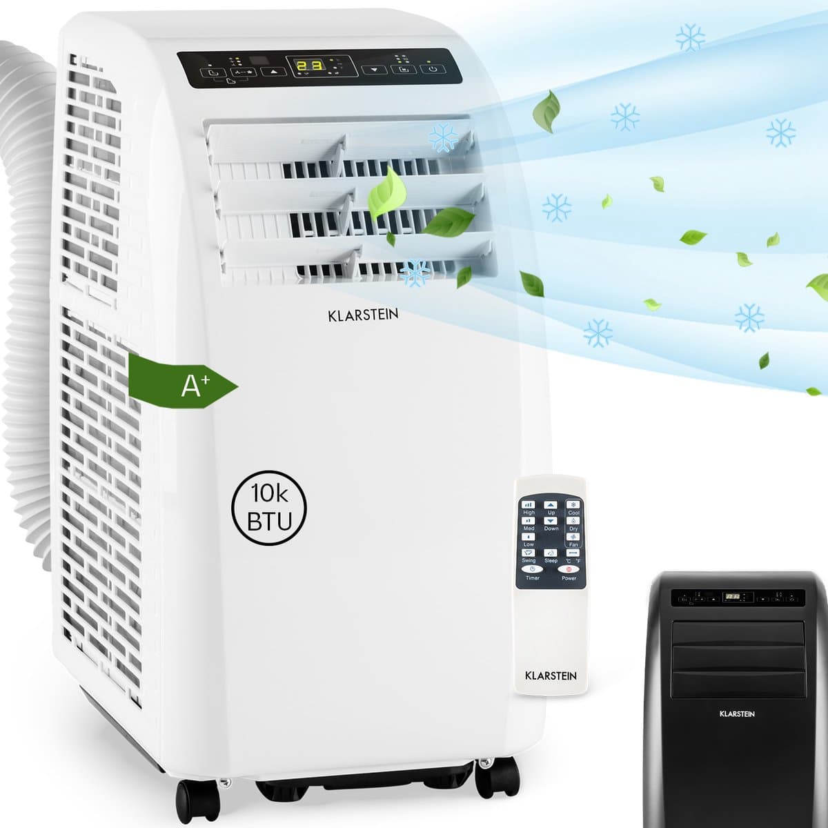 Klarstein Mobiele airconditioner met luchtafvoerslang, 4-in-1 airconditioner met ventilator, luchtontvochtiger & nachtmodus, Kleine & draagbare airconditioner voor thuis & op kantoor, Laag verbruik, 10000 BTU,0 kW voor 42 m² - voor Kantoor — afbeelding 1